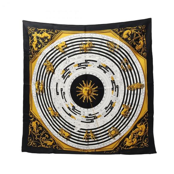 Hermes Hermès DIES ET HORE Carré 90 Silk Scarf for Women in Black and White - Picture 1 of 6
